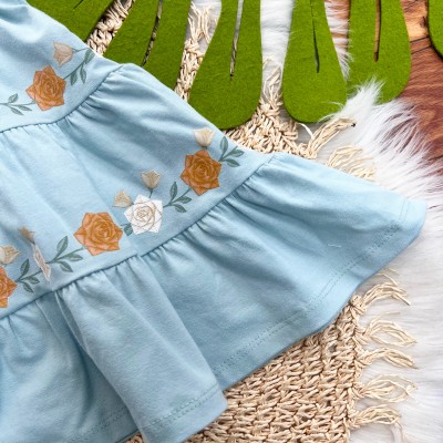  Vestido com Rosas Ferrugem e Branca - Azul